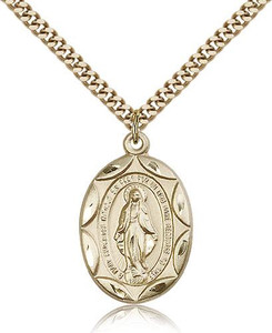 Gold Filled Miraculous Pendant, Stainless Gold Heavy Curb Chain, 1" x 5/8" Gold Filled Miraculous Pendant, Stainless Gold Heavy Curb Chain, 1" x 5/8"
