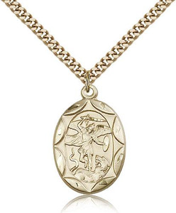 Gold Filled St. Michael the Archangel Pendant, Stainless Gold Heavy Curb Chain, 1" x 5/8" Gold Filled St. Michael the Archangel Pendant, Stainless Gold Heavy Curb Chain, 1" x 5/8"