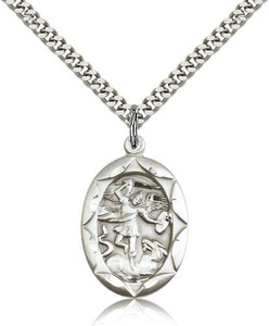 Sterling Silver St. Michael the Archangel Pendant, Stainless Silver Heavy Curb Chain, 1" x 5/8" Sterling Silver St. Michael the Archangel Pendant, Stainless Silver Heavy Curb Chain, 1" x 5/8"