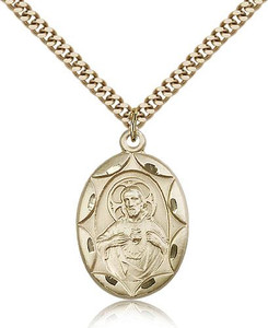 Gold Filled Scapular Pendant, Stainless Gold Heavy Curb Chain, 1" x 5/8" Gold Filled Scapular Pendant, Stainless Gold Heavy Curb Chain, 1" x 5/8"