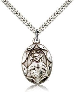 Sterling Silver Scapular Pendant, Stainless Silver Heavy Curb Chain, 1" x 5/8" Sterling Silver Scapular Pendant, Stainless Silver Heavy Curb Chain, 1" x 5/8"