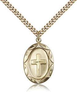 Gold Filled Cross Pendant, Stainless Gold Heavy Curb Chain, 1" x 5/8" Gold Filled Cross Pendant, Stainless Gold Heavy Curb Chain, 1" x 5/8"