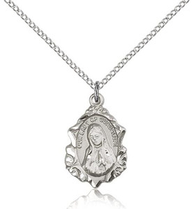 Sterling Silver Our Lady of Guadalupe Pendant, Lite Curb Chain, 3/4" x 1/2" Sterling Silver Our Lady of Guadalupe Pendant, Lite Curb Chain, 3/4" x 1/2"