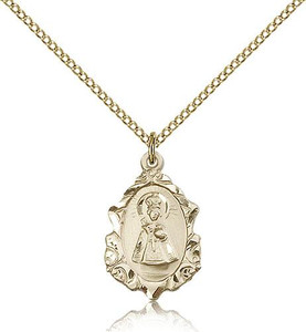 Gold Filled Infant of Prague Pendant, Gold Filled Lite Curb Chain, 3/4" x 1/2" Gold Filled Infant of Prague Pendant, Gold Filled Lite Curb Chain, 3/4" x 1/2"