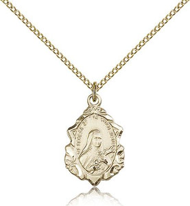 Gold Filled St. Theresa Pendant, Gold Filled Lite Curb Chain, 3/4" x 1/2" Gold Filled St. Theresa Pendant, Gold Filled Lite Curb Chain, 3/4" x 1/2"