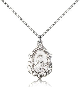 Sterling Silver St. Theresa Pendant, Lite Curb Chain, 3/4" x 1/2" Sterling Silver St. Theresa Pendant, Lite Curb Chain, 3/4" x 1/2"