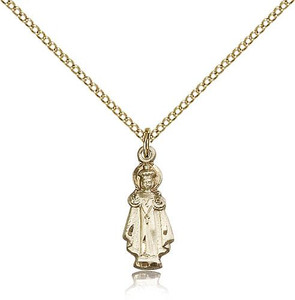 Gold Filled Infant of Prague Pendant, Gold Filled Lite Curb Chain, 3/4" x 1/4" Gold Filled Infant of Prague Pendant, Gold Filled Lite Curb Chain, 3/4" x 1/4"