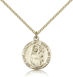 Gold Filled Our Lady of Loretto Pendant, Gold Filled Lite Curb Chain, 3/4" x 5/8" Gold Filled Our Lady of Loretto Pendant, Gold Filled Lite Curb Chain, 3/4" x 5/8"