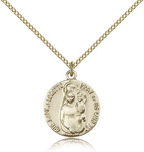 Gold Filled Our Lady of Loretto Pendant, Gold Filled Lite Curb Chain, 3/4" x 7/8" Gold Filled Our Lady of Loretto Pendant, Gold Filled Lite Curb Chain, 3/4" x 7/8"