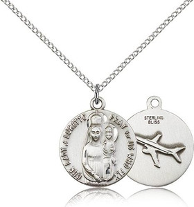 Sterling Silver Our Lady of Loretto Pendant, Lite Curb Chain, 3/4" x 5/8" Sterling Silver Our Lady of Loretto Pendant, Lite Curb Chain, 3/4" x 5/8"