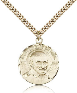 Gold Filled St. Vincent De Paul Pendant, Stainless Gold Heavy Curb Chain, 1" x 7/8" Gold Filled St. Vincent De Paul Pendant, Stainless Gold Heavy Curb Chain, 1" x 7/8"