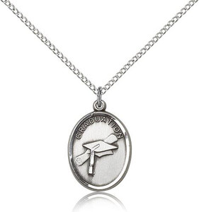 Sterling Silver Graduation Pendant, Lite Curb Chain, 3/4" x 1/2"