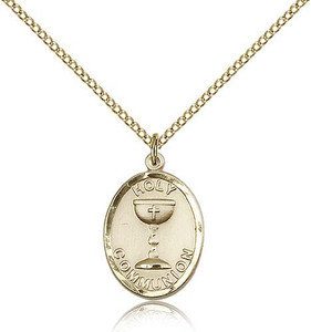 Gold Filled Holy Communion Pendant, Gold Filled Lite Curb Chain, 3/4" x 1/2" Gold Filled Holy Communion Pendant, Gold Filled Lite Curb Chain, 3/4" x 1/2"