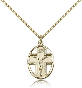 Gold Filled Crucifix Pendant, Gold Filled Lite Curb Chain, 3/4" x 1/2" Gold Filled Crucifix Pendant, Gold Filled Lite Curb Chain, 3/4" x 1/2"