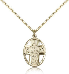 Gold Filled 5-Way / Chalice Pendant, Gold Filled Lite Curb Chain, 3/4" x 1/2" Gold Filled 5-Way / Chalice Pendant, Gold Filled Lite Curb Chain, 3/4" x 1/2"