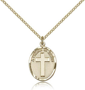 Gold Filled A Friend In Jesus Pendant, Gold Filled Lite Curb Chain, 3/4" x 1/2" Gold Filled A Friend In Jesus Pendant, Gold Filled Lite Curb Chain, 3/4" x 1/2"