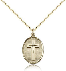 Gold Filled Cross Pendant, Gold Filled Lite Curb Chain, 3/4" x 1/2" Gold Filled Cross Pendant, Gold Filled Lite Curb Chain, 3/4" x 1/2"