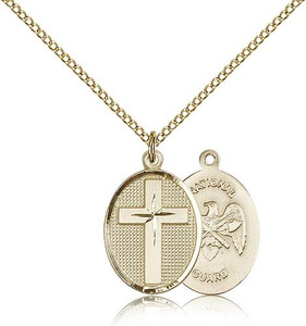 Gold Filled Cross / National Guard Pendant, Gold Filled Lite Curb Chain, 3/4" x 1/2" Gold Filled Cross / National Guard Pendant, Gold Filled Lite Curb Chain, 3/4" x 1/2"