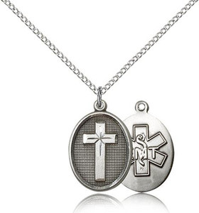 Sterling Silver Cross / Emt Pendant, Sterling Silver Lite Curb Chain, 3/4" x 1/2" Sterling Silver Cross / Emt Pendant, Sterling Silver Lite Curb Chain, 3/4" x 1/2"