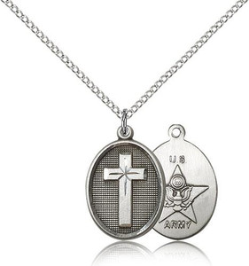 Sterling Silver Cross / Army Pendant, Sterling Silver Lite Curb Chain, 3/4" x 1/2" Sterling Silver Cross / Army Pendant, Sterling Silver Lite Curb Chain, 3/4" x 1/2"