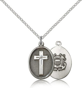 Sterling Silver Cross / Coast Guard Pendant, Sterling Silver Lite Curb Chain, 3/4" x 1/2" Sterling Silver Cross / Coast Guard Pendant, Sterling Silver Lite Curb Chain, 3/4" x 1/2"
