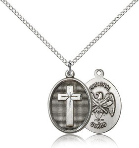 Sterling Silver Cross / National Guard Pendant, Sterling Silver Lite Curb Chain, 3/4" x 1/2" Sterling Silver Cross / National Guard Pendant, Sterling Silver Lite Curb Chain, 3/4" x 1/2"