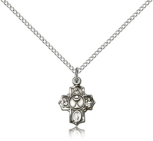 Sterling Silver Communion 5-Way Pendant, Lite Curb Chain, 1/2" x 3/8"