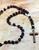 BROWN WOOD BEAD WHITE CORD ROSARY