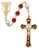 8mm Red and Pearl Capped Glass Rosary with Holy Mass Crucifix R557HF
