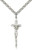 Sterling Silver Papal Crucifix Pendant, Stainless Silver Heavy Curb Chain, 1 3/8" x 1/2"