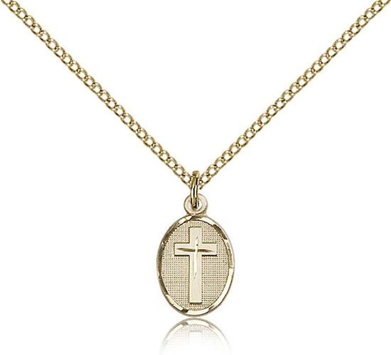 Gold Filled Cross Pendant, Gold Filled Lite Curb Chain, 1/2" x 1/4"