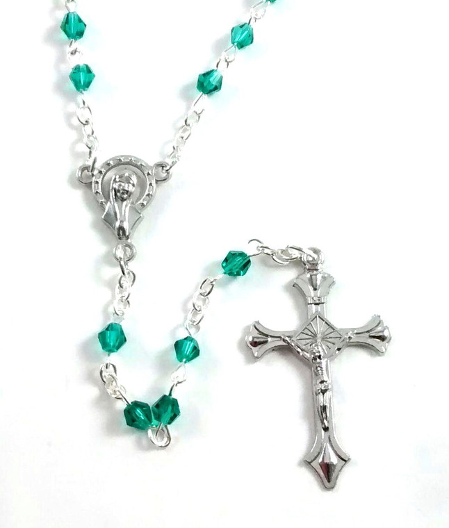 Children's Green Crystal Aurora Borealis Bead Rosary