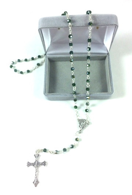 Green Emerald Glass Bead Rosary 990151-11
