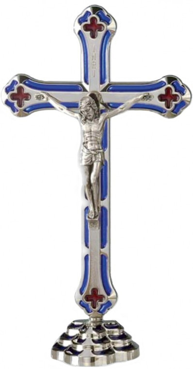 Blue/Red Epoxy Inlay Standing Crucifix 125BLU-NIK