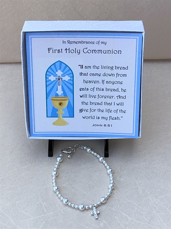 First Communion Natural Stone with Swarovski Austrian Crystal Bead Bracelet