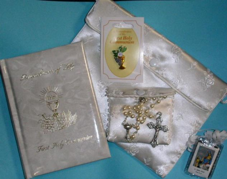Remembrance of My First Holy Communion Pearlized Mass Book, or  Purse Set