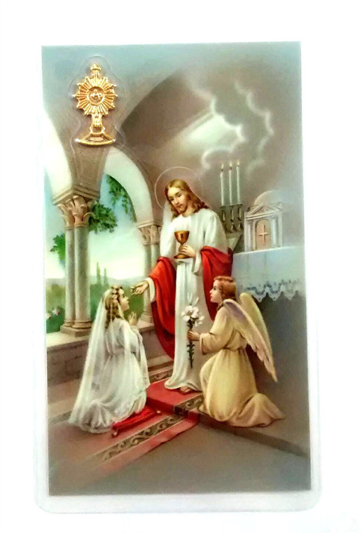 Girl First Communion Holy Card with Medal