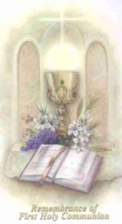 Chalice and Book Laminated First Communion Holy Card