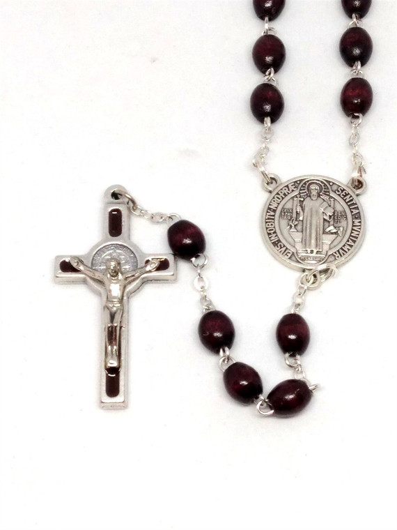 Saint Benedict Brown Wood Bead Rosary 174BN