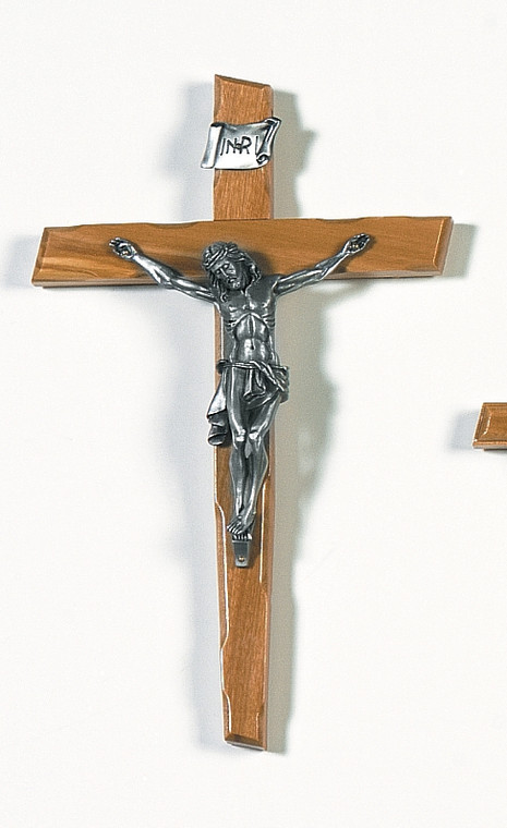 9.5" Olive Wood Crucifix, 4.5" Pewter Corpus