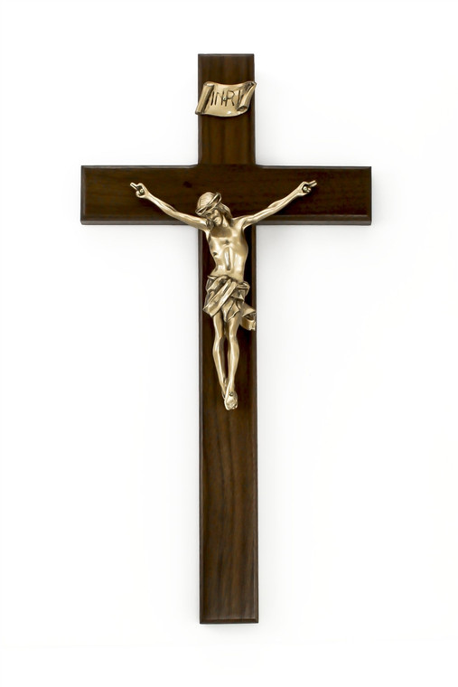 15" Walnut Crucifix, 6" Antique Gold Corpus