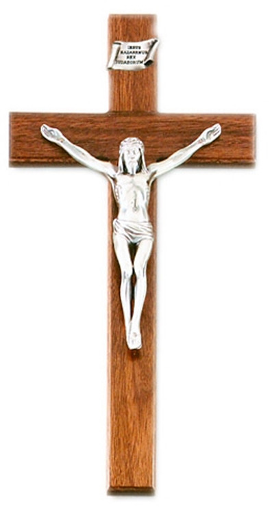 12" Walnut Holy Shroud of Turin Crucifix, 5.5 Antique Pewter Fi