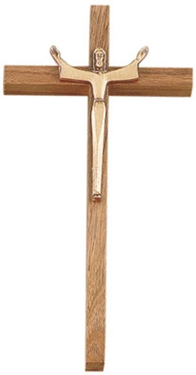10" Walnut Crucifix, Risen Corpus Antique Gold Finish