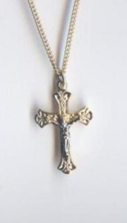 18 Kt. Gold Two-tone 3.2 cm Crucifix with 18'' Chain ALSO in Silver!