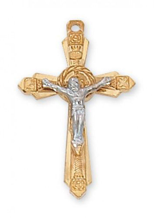 Two-Tone Gold on Sterling Crucifix 2.5cm 18'' chain