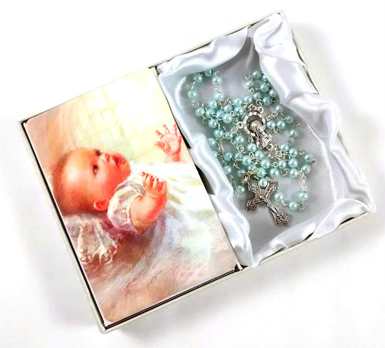 Baby Boy/Girl Baptismal  Rosary & Prayer Card Set