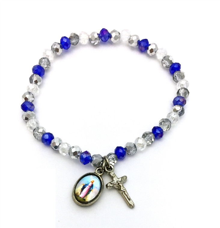 Child's Our Lady of Grace Sapphire Glass Bead Bracelet