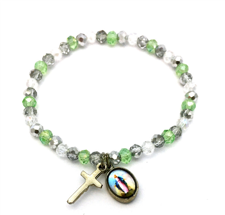 Child's Our Lady of Grace Green Glass Bead Bracelet