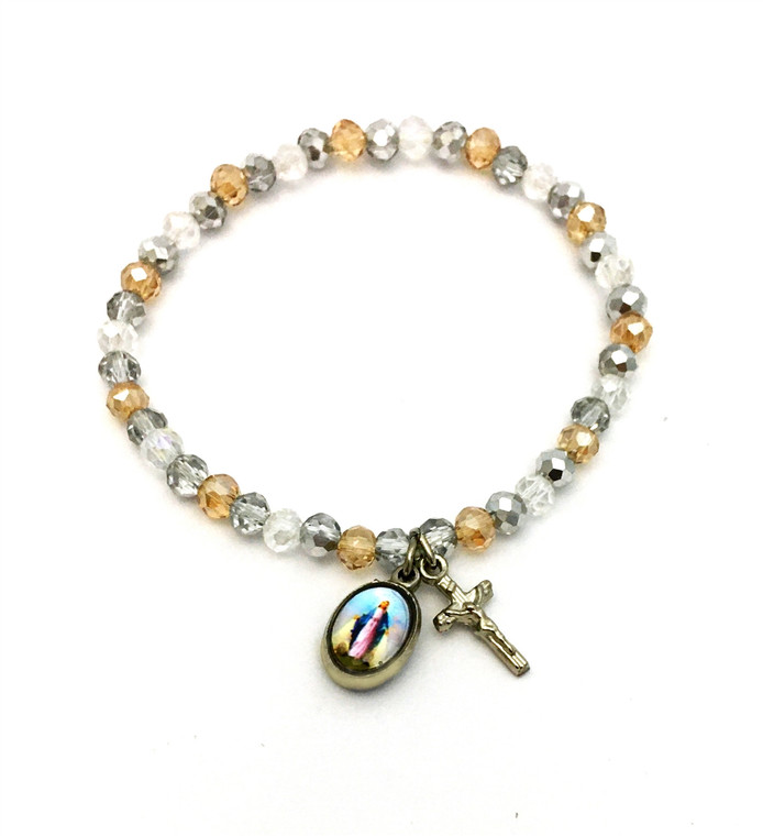 Child's Our Lady of Grace Topaz Glass Bead Bracelet