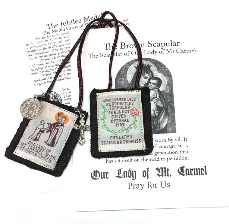 100% Wool Brown Colored Scapular With Medals and Pamphlet  PL876BE